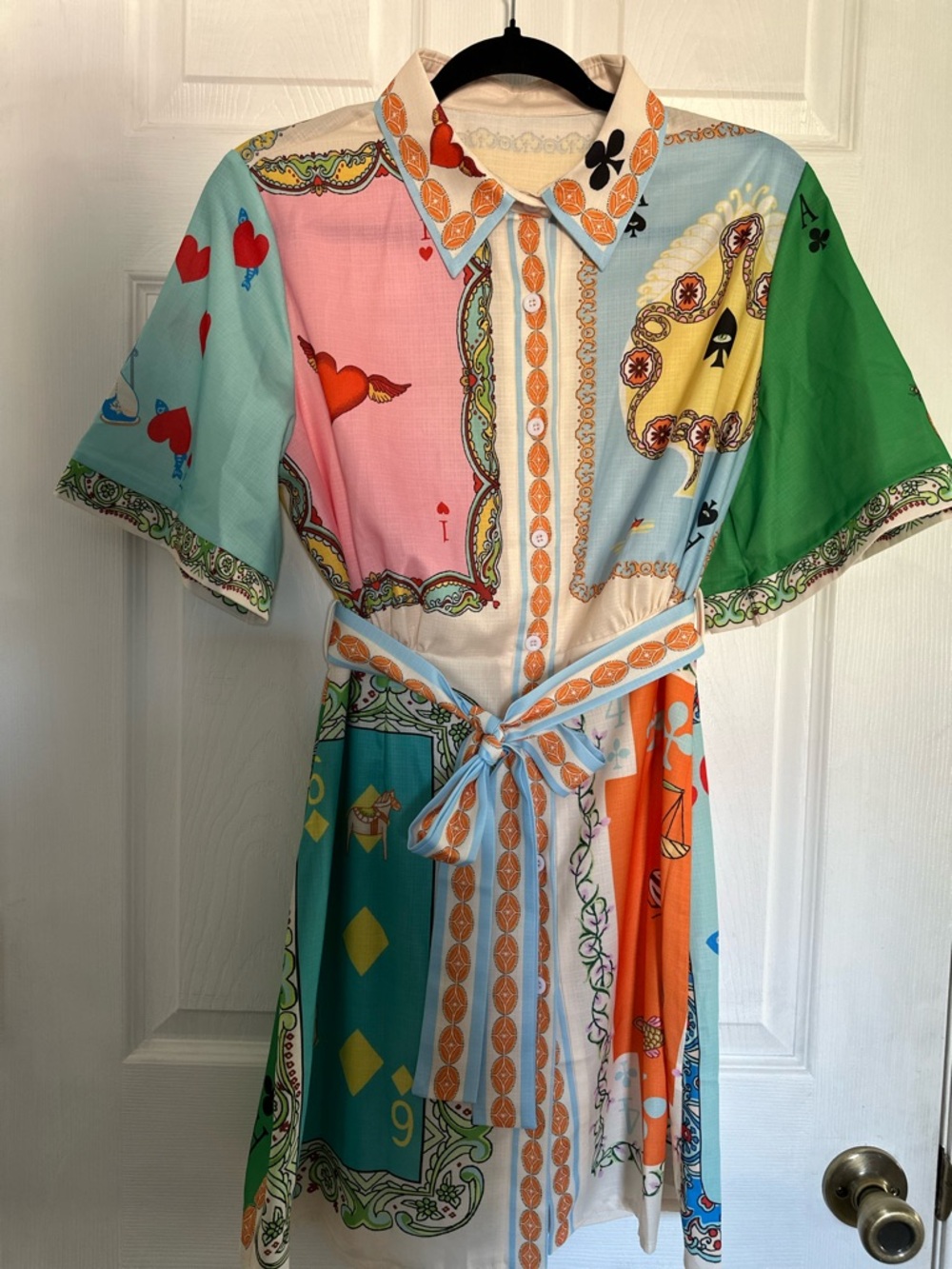 Sample Sale  Multicolor Printed Short Sleeve Shirt Dress- Sample